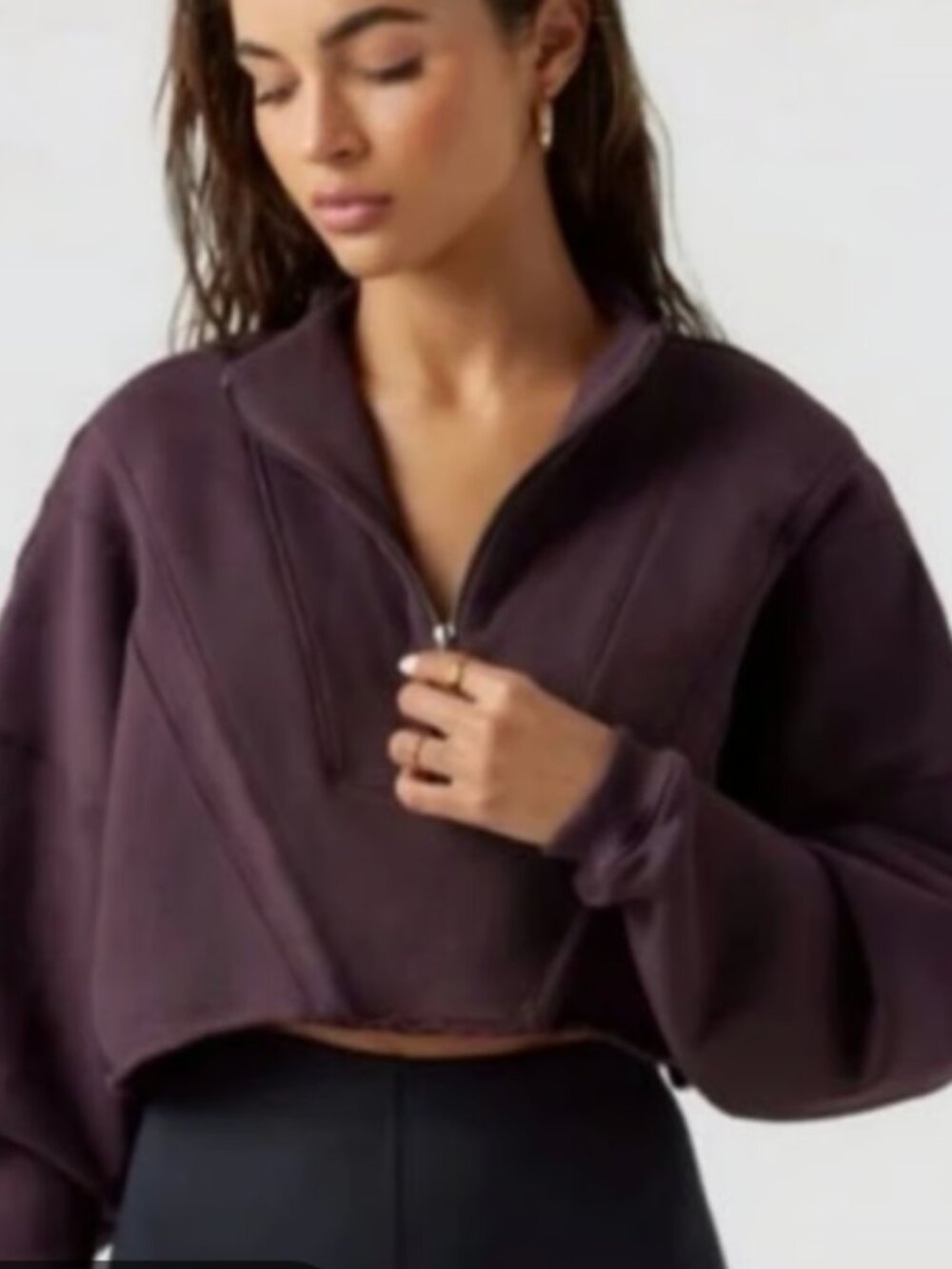 Joah Brown Cropped Burgundy Half Zip